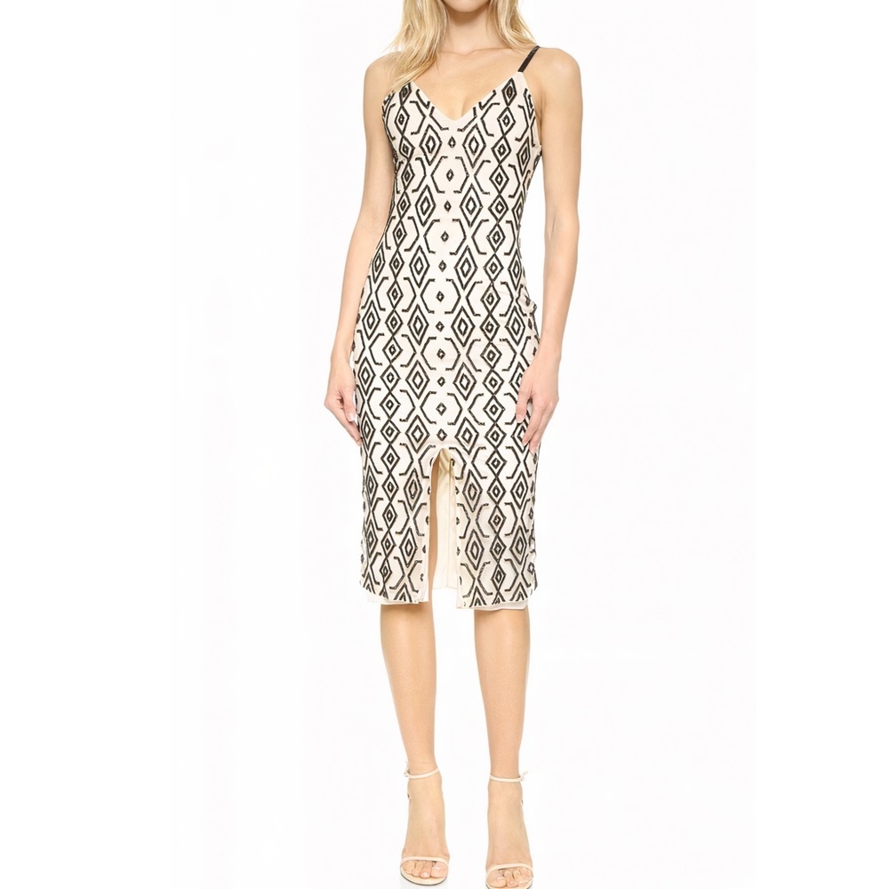 Alice + Olivia Midi Beaded Geometric Arlette Dress